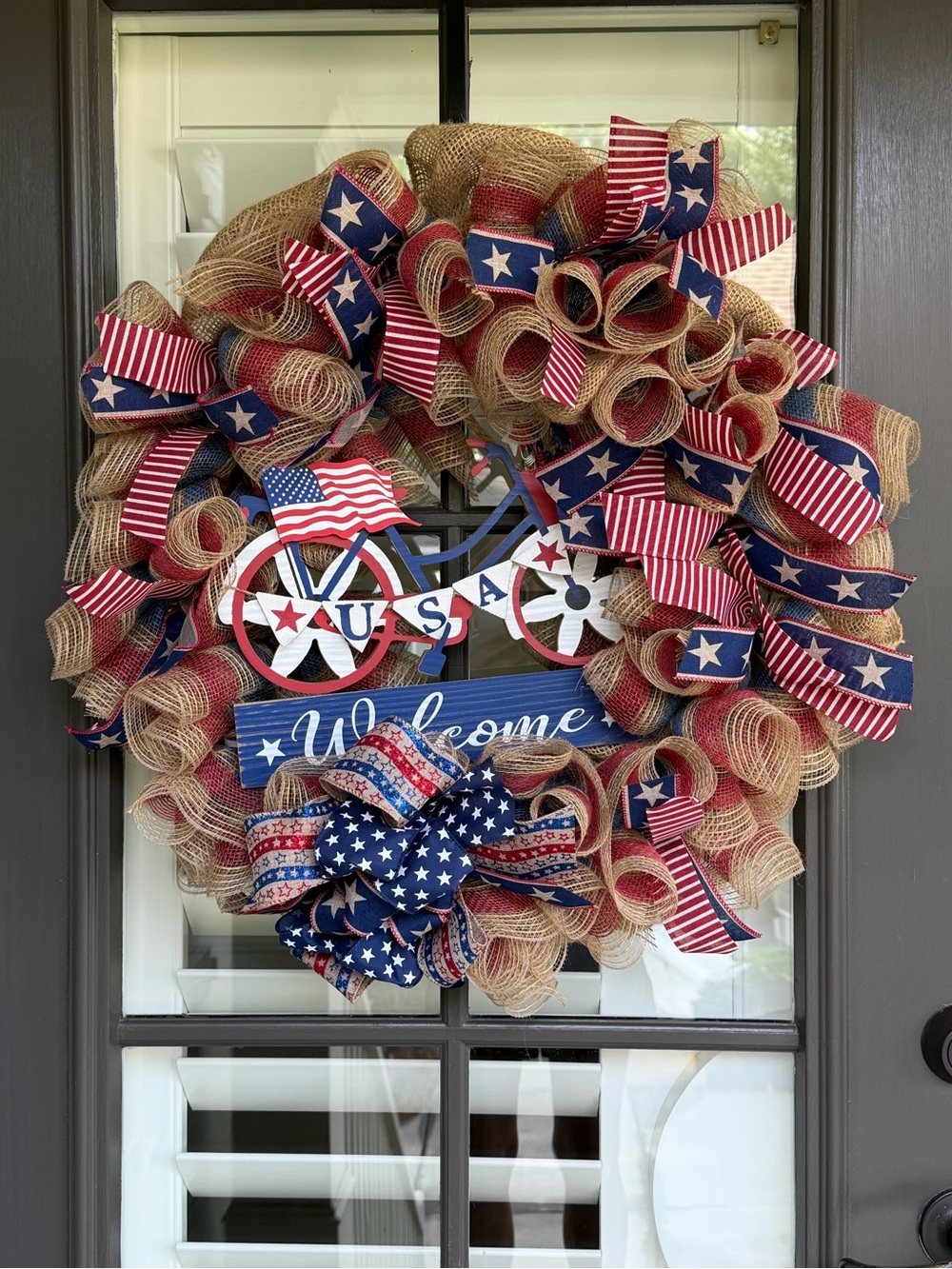 Patriotic Welcome Wreath - Red, Blue & Natural